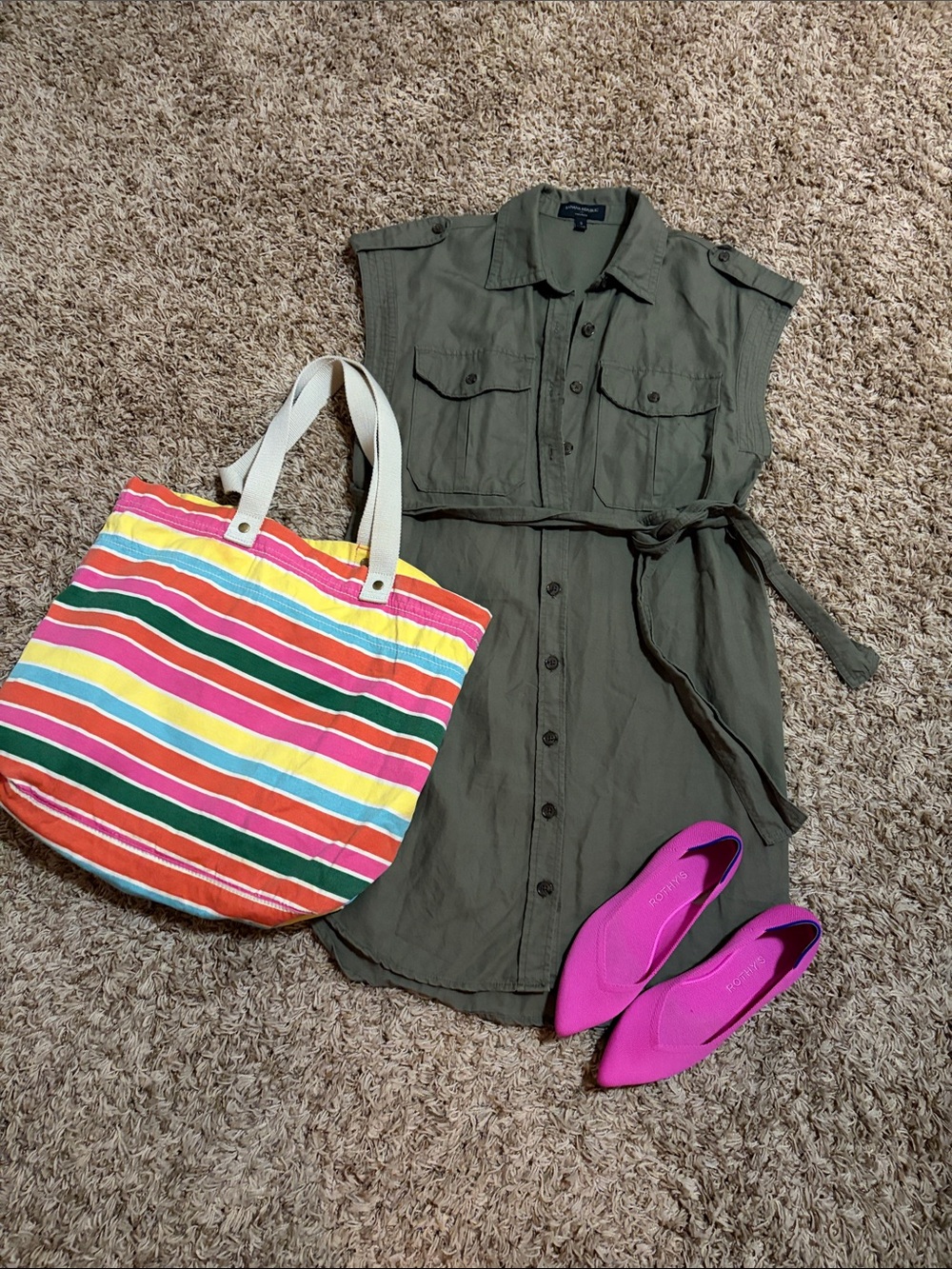 Banana Republic Olive Green Button-Front Shirt Dress Read Description